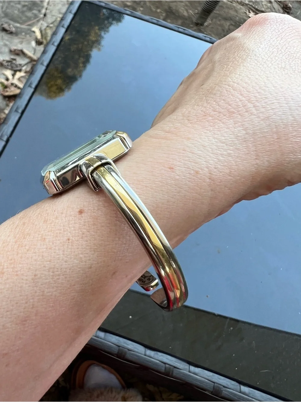 Vintage Y2K Geneva Two-Tone Gold and Silver Square Bangle Watch